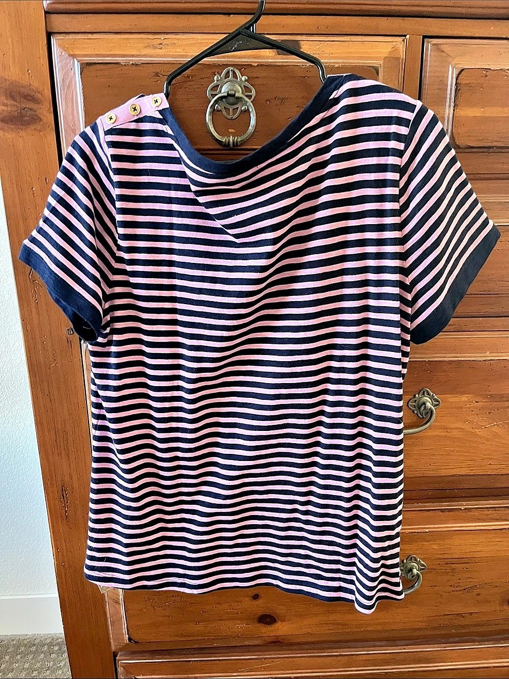 Talbots Striped Short Sleeve Top Pink & Black Size Large NWT